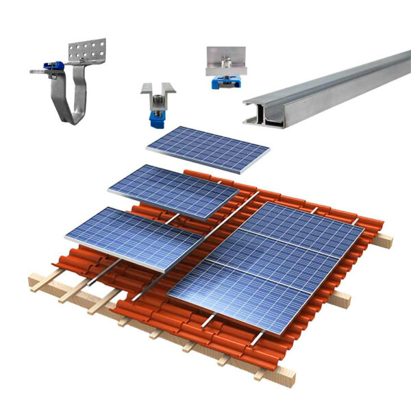 2-reihiges Solar-easy Klicksystem, silber, Quer-Verlegung, Dachpfanne