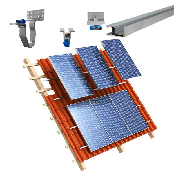 2-reihiges Solar-easy Klicksystem, silber, Hochkant-Verlegung, Dachpfanne