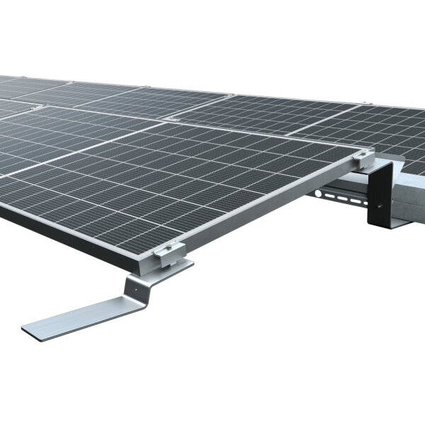 2-reihiges Solar-Montagesystem Aerocompact S15, Quer-Verlegung, Flachdach 14 Module Silber