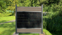 PV Zaun 2.0 Lieckipedia Solarzaun - Quer mit Boards - System 2m Pfosten + Pfostentr&auml;ger mit Platte Teakholz 5 Module ohne Pfostenbeleuchtung