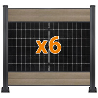 PV Zaun 2.0 Lieckipedia Solarzaun - Quer mit Boards - System 2m Pfosten + Pfostentr&auml;ger mit Platte Teakholz 6 Module Ohne Pfostenbeleuchtung