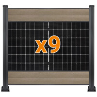 PV Zaun 2.0 Lieckipedia Solarzaun - Quer mit Boards - System 2m Pfosten + Pfostentr&auml;ger mit Platte Teakholz 9 Module Ohne Pfostenbeleuchtung