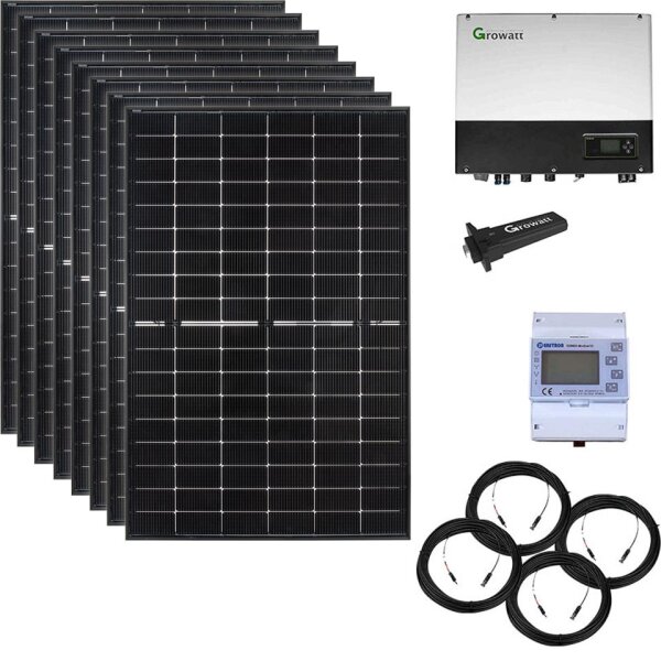 3000 Watt Hybrid Solaranlage, Basisset einphasig, Growatt Wechselrichter, Sunova